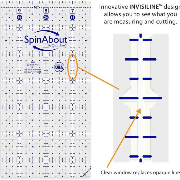 SpinAbout by QuiltCut Non-Slip Quilting Ruler – 5 Piece Square Up Set, 2½", 4½", - Picture 3 of 4